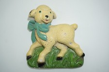 Vintage Mid Century Lamb Sheep Chalkware Wall Plaque  Blue  Yellow
