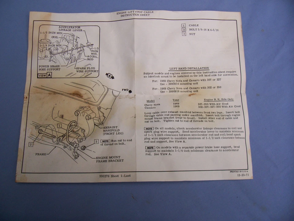 NOS 1969 CHEVROLET+NOVA+CAMARO 302,307,327,350 RH STOP LIFT CABLE UNIT WITH AC Foto 3 de 3