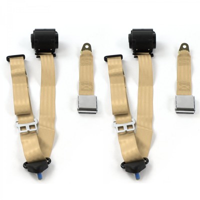 Ford Van 1961-1967  Airplane 3pt Tan Retractable Bucket Seat Belt Kit - 2 Belts 