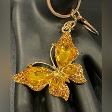 BAG CHARM Gold Tone Crystal Butterfly Bag Charm Keychain Yellow Mint NWT