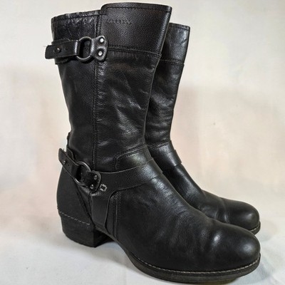 Merrell Shiloh Peak Black Leather Harness Moto Boots Womens 9.5 Block Heel