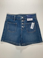 Old Navy Shorts Girls Sz 10 Blue Mom High-Rise Button Fly Denim Pockets