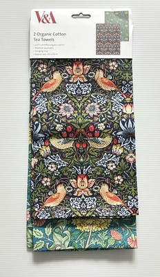 V&A William Morris Organic Cotton Tea Towels Set of 2 NEW