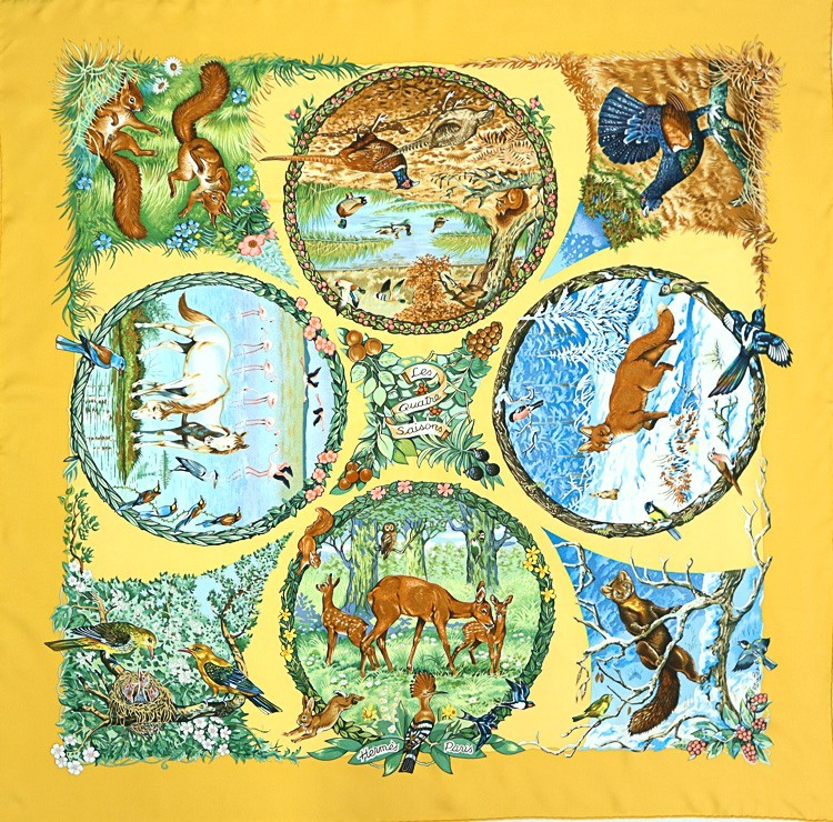 Hermes Carre90 Large Scarf LES QUATRE SAISONS Four Seasons 100