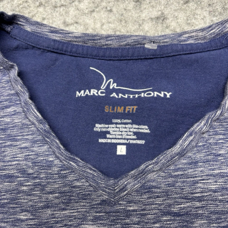 Camiseta Marc Anthony Calce Ajustado Manga Corta Cuello en V Para Hombre Grande Azul Foto 4 de 4