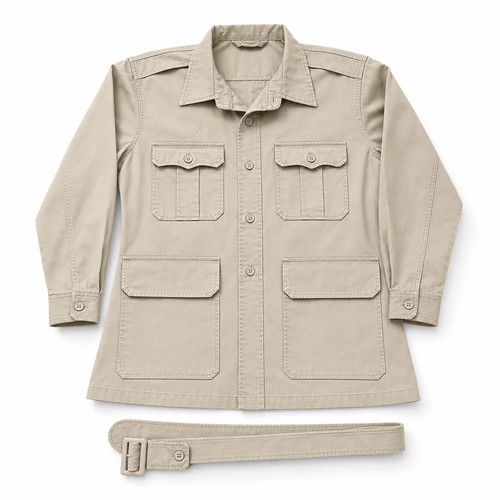 Vintage 1950s USAF Bush Jacket MIL-J-4954 Cotton Tan Tropical Korean War + Belt