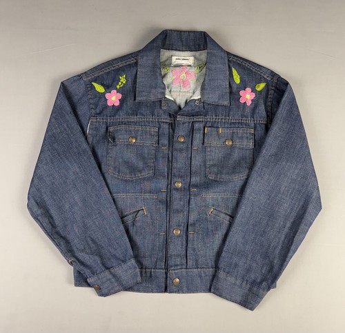 60’s VINTAGE Big Yank Pleated Denim Trucker Jacket Size Small Selvedge Embroider