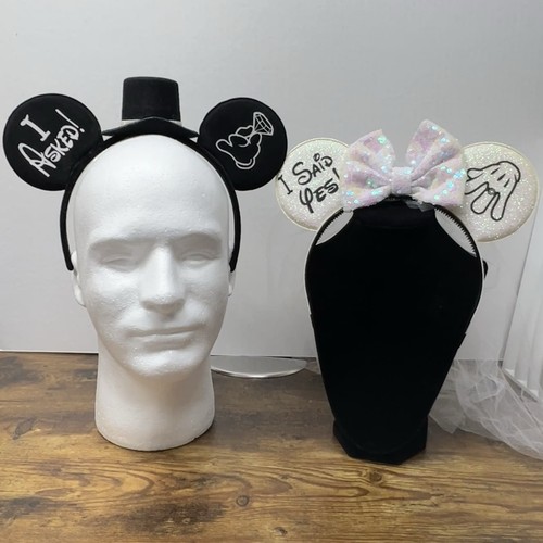Bride Groom Mouse Ears Headband I Asked I Said Yes Engagement Wedding Set