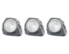 Livarno Home LED-Solarleuchten Gartenleuchten Stein-Optik 3er-Set grau mit Akku