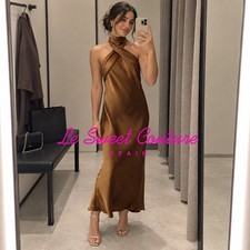ZARA WOMAN NWT FW26 CARAMEL SATIN HALTER MIDI DRESS ALL SIZES 7961/566/732