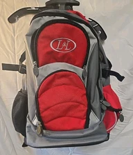 L&L Rolling Wheeled Backpack Book Carry-on Luggage Bag Gray Red Multiple Pockets