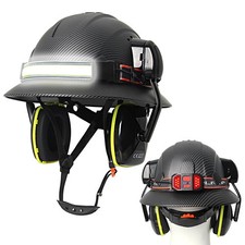 Full Brim Hard Hat Helmet w/ Headlamp Goggles Earmuffs Safety Helmet