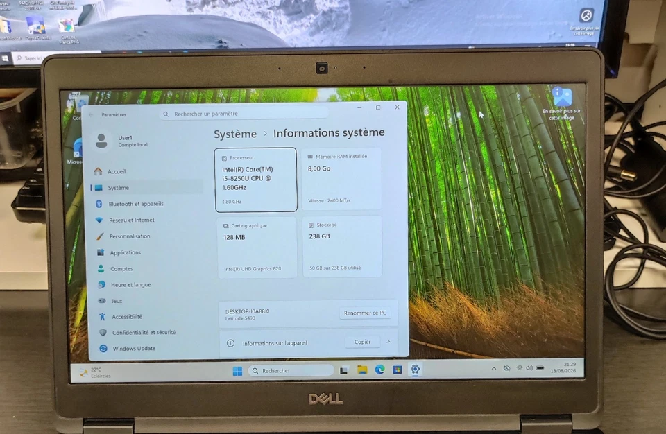 Dell Latitude 5490 · i5-8250U · 8GB · 256GB, photo 3 sur 5