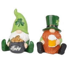 St Patrick's Day Gnome Decorations - 2PC Gnome Figurines with Lucky Shamrocks