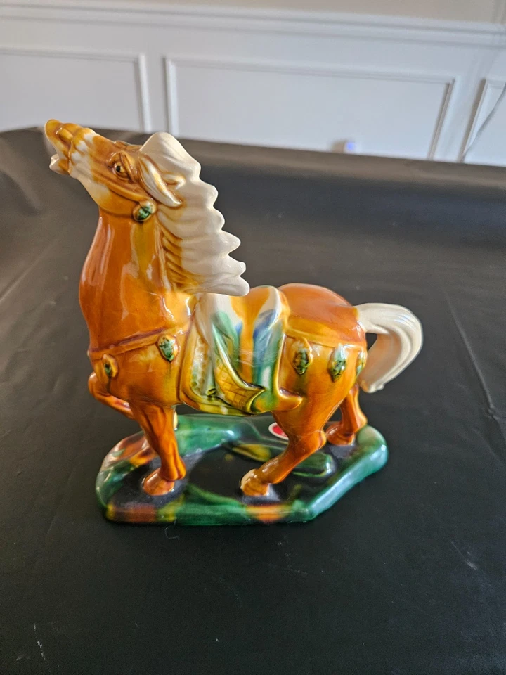 Vintage Chinese Tang Dynasty Style Sancai Glazed Horse Sculpture 9 1/2" Tall - Image 3 of 3