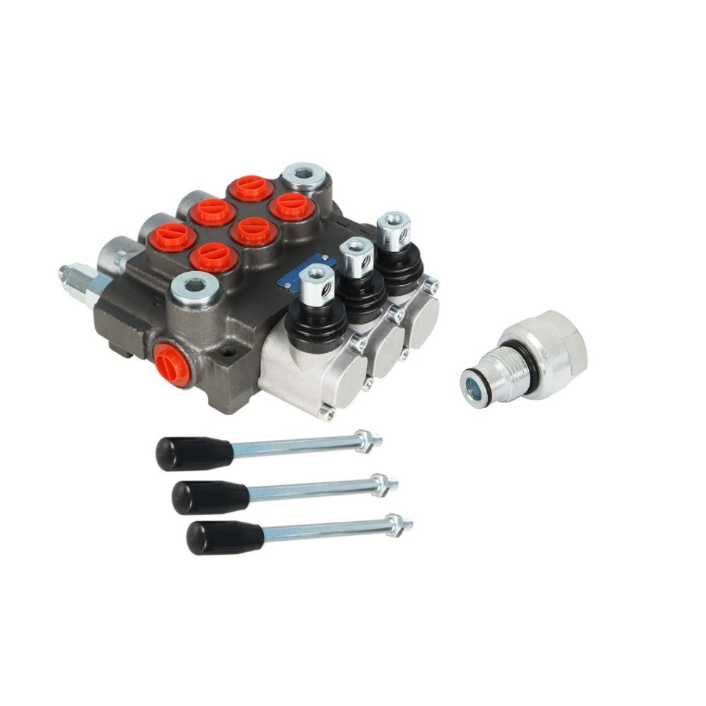Hydraulic Directional Control Valve 3 Spool 13GPM BSPP Interface+Conversion Plug