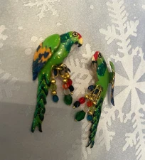Lunch at the Ritz Signed Large 2”Parrot Macaw Pierced Earrings Enamel Beads