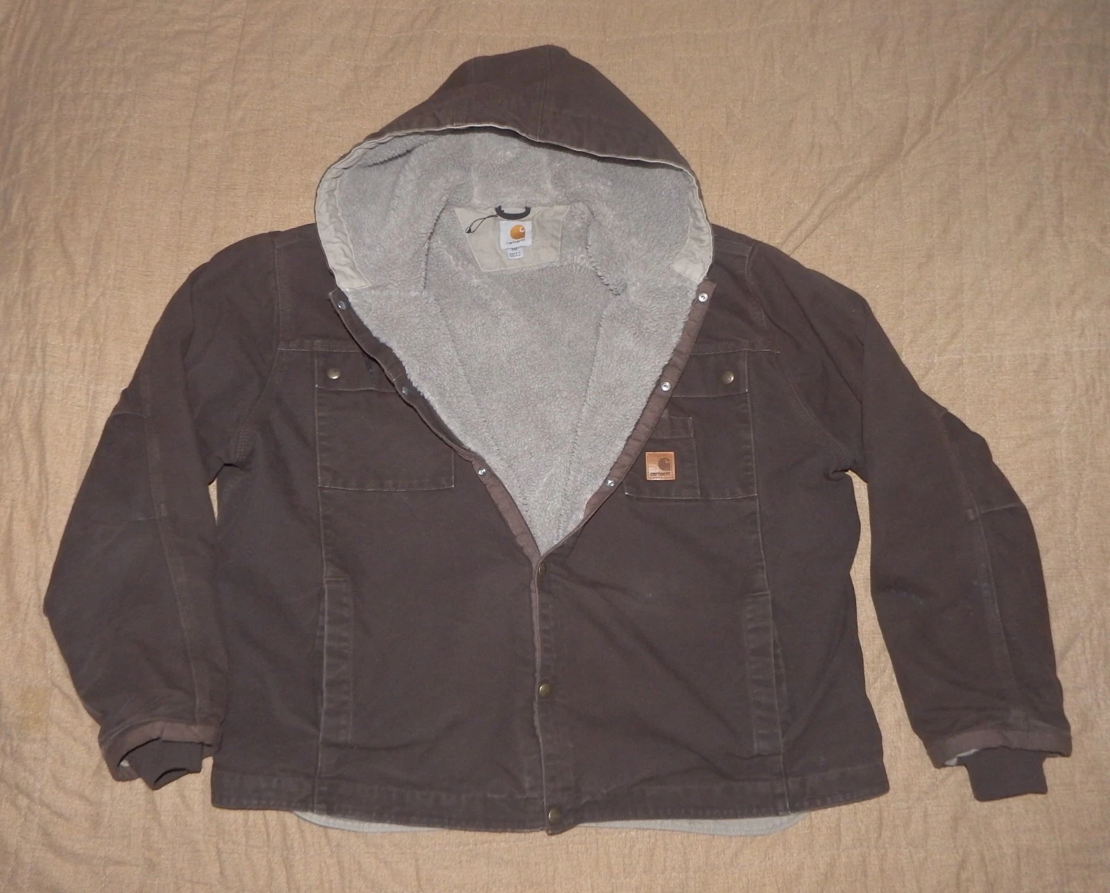 Carhartt Dark Brown Sherpa Lined Hooded Jacket J284 DKB Size 2XL Regular