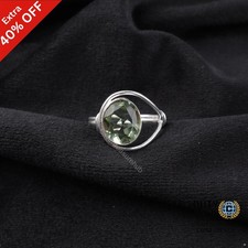 Oval Green Amethyst Gemstone 925 Sterling Silver Anniversary Band Ring Jewelry