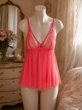 Victoria's Secret Pink Lace Mesh Babydoll Chemise Nightgown S NWT