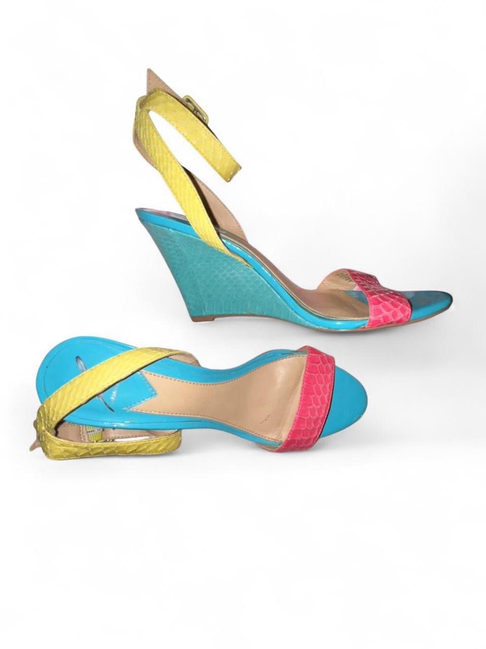 Brian Atwood Colorblock Python Embossed Wedge Hee… - image 3