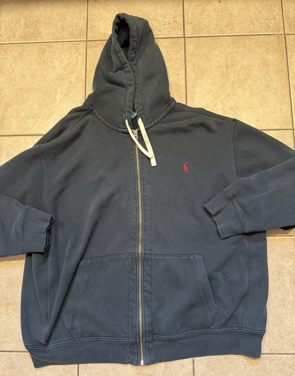 Polo Ralph Lauren Hoodie Mens 4XB Black Full Zip Thermal Hood Fleece Vintage