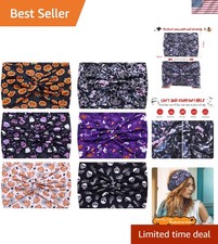 6 Pack Halloween Headbands for Women Hair Bands Skull Headbands Pumpkin Bat W...