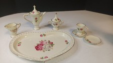 Vintage porcelain mini tea set 9 piece collection floral rose decor centerpiece