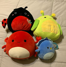 Squishmallows Kellytoy 4pc Mini Plush Lot Crab Ladybug Grasshopper Peacock