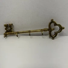 Vintage Brass Key Shaped Wall Hook Rack – 4 Hooks – Key Holder Decor 10”