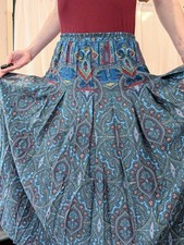 vntg 90s boho maxi full paisley maximalist earthtoned skirt rayon natural fiber