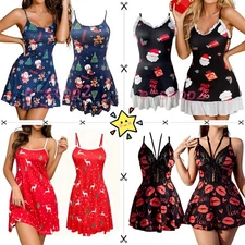 Women Sexy Nightwear Satin Sleepwear Lace Chemise Mini Full Slip Dress Xmas Gift