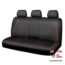 Leather Back Seat Cover,Piping Waterproof Bench Seat Cover, Black Red Rear
