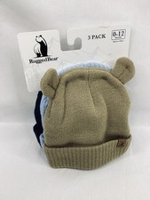 RuggedBear Baby Beanie Hats 3 Pack 0  12 Months Knit Bear Ears Infant Winter