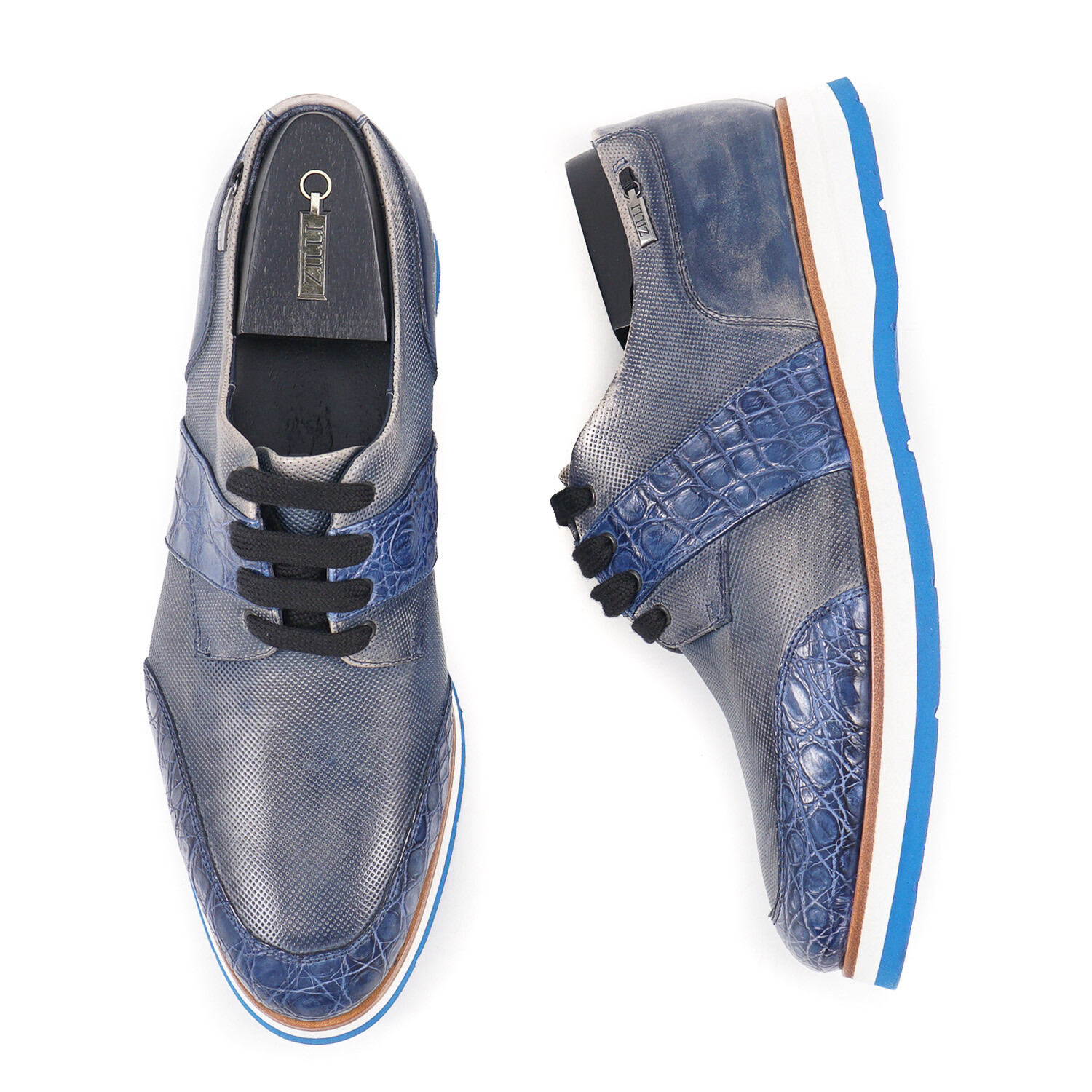 SAOLA Scarpe Zilli Scarpe Sportive Derby US 8 (UK 7) in pelle di vitello perforate e coccodrillo