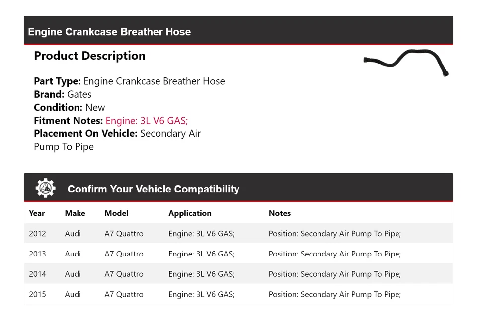 Puertas de manguera respirador cárter motor Audi A7 Quattro 2012-2015 2013 2014 Foto 2 de 3