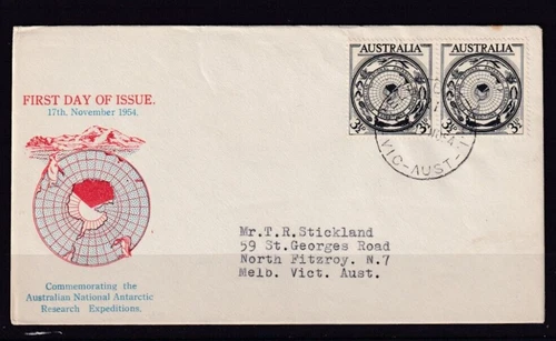 AUSTRALIA 1954 FDC NATIONAL ANTARCTIC RESEARCH EXPEDITIONS, HASLEM RED/BLUE #476
