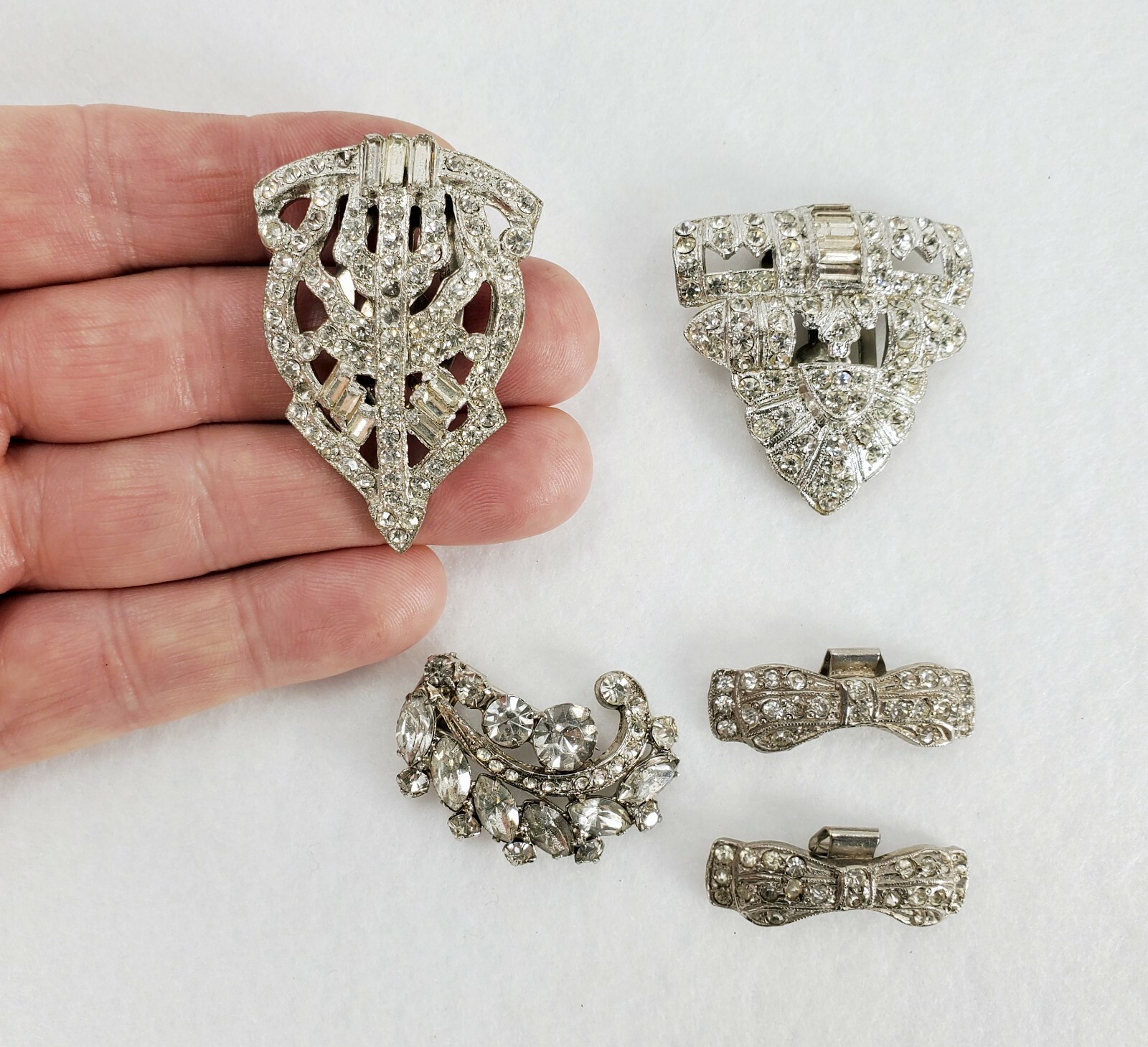 5 Vintage Rhinestone Shoe Clips eBay
