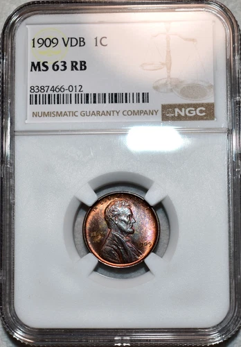 NGC MS-63 RB 1909-P VDB Lincoln Cent, Attractively Toned, Red-Brown specimen.