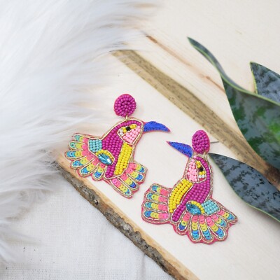 Amazon Bird Earring, Stud Earrings, Beaded Earrings, Gift ideas, Spring Earring