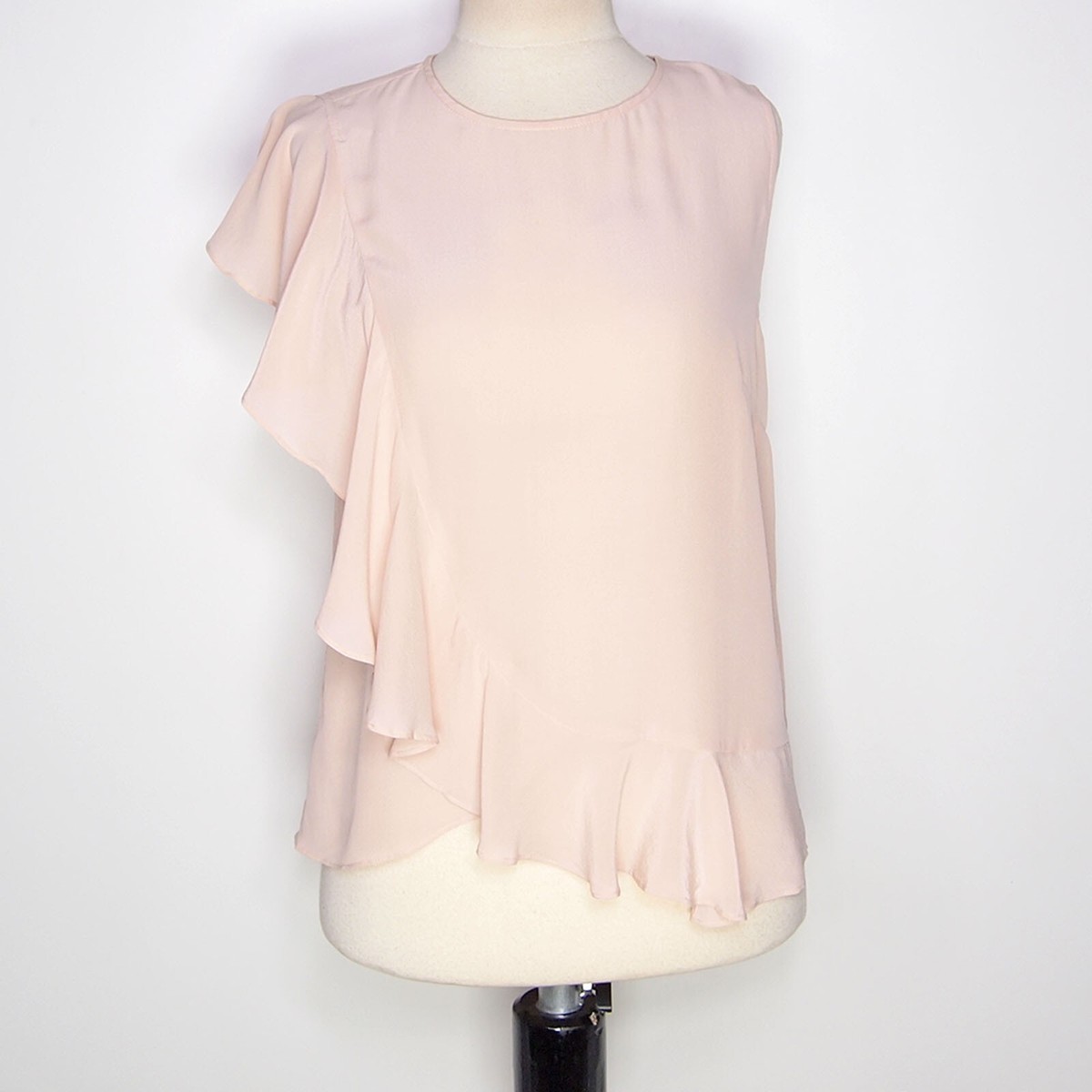 Guess LA Silk Blouse Tank Top Pink Blush Ruffled Sleeveless Size S - Main Image