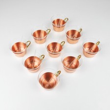 9 x szklanki do herbaty - miedź - mosiądz - szkło - wkładka - vintage - filiżanki