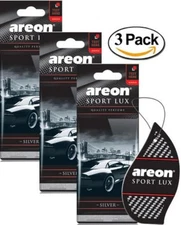 Areon Sport LUX Quality Perfume/Cologne Cardboard Car Air Freshener, Silver -3PK