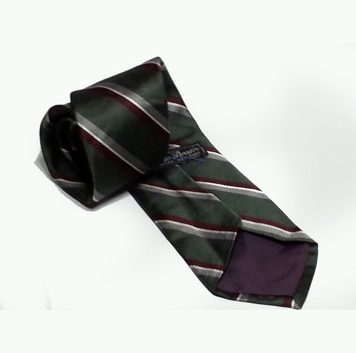 Philippe Perrier Men Silk Tie Green with White Red Stripes 3" wide 56" long - Picture 6 of 7