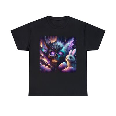 Unisex Adult T Shirt Streetwear Heavy Metal Horror Skull Mash Up W/ Cute Rabbit