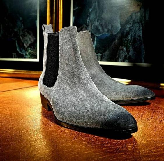 Handmade Men Gray Suede Leather Formal Ankle Boots, Chelsea Boots, Chukka  Boots