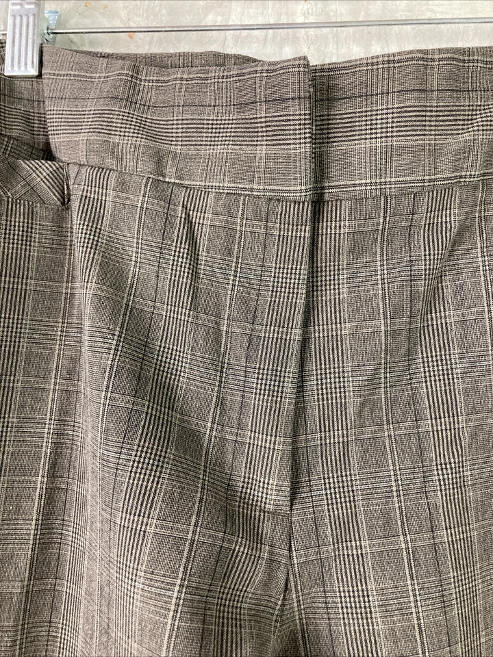 Pantalones Pantalones Mujer Talla L Marrón A Cuadros Pierna Ancha Cintura Ancha Elegante Academia Foto 3 de 4