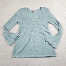 VTG J Jill Sweater Top XS Cotton Angora Rabbit Hair Bell Sleeve Blue Womens
