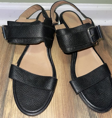 Womens Aquatalia Italy Black  Leather Strappy Low Heel Sandals Size Size 12 - Picture 1 of 8