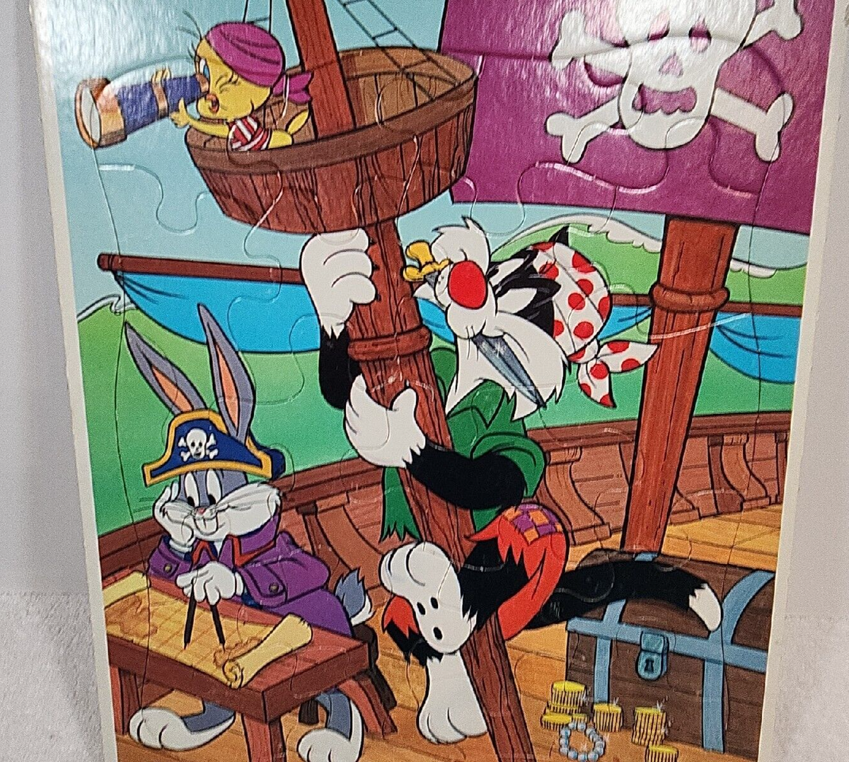 1990 Looney Tunes Bugs Bunny Pirate Ship 20 Piece Golden Frame